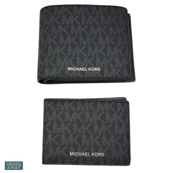 Michael Kors Cooper Billfold Wallet w/ Passcase Black MK Logo Print NWT $178 - Picture 6 of 10